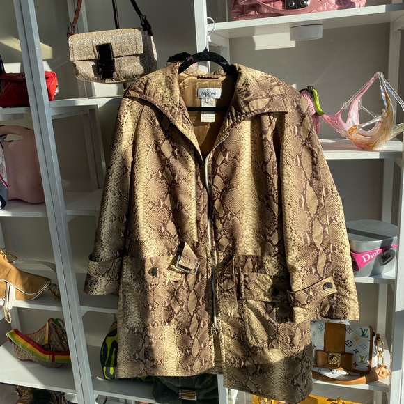 Valentino Snake Print Trench Coat in Brown and Tan - Picture 2 of 7